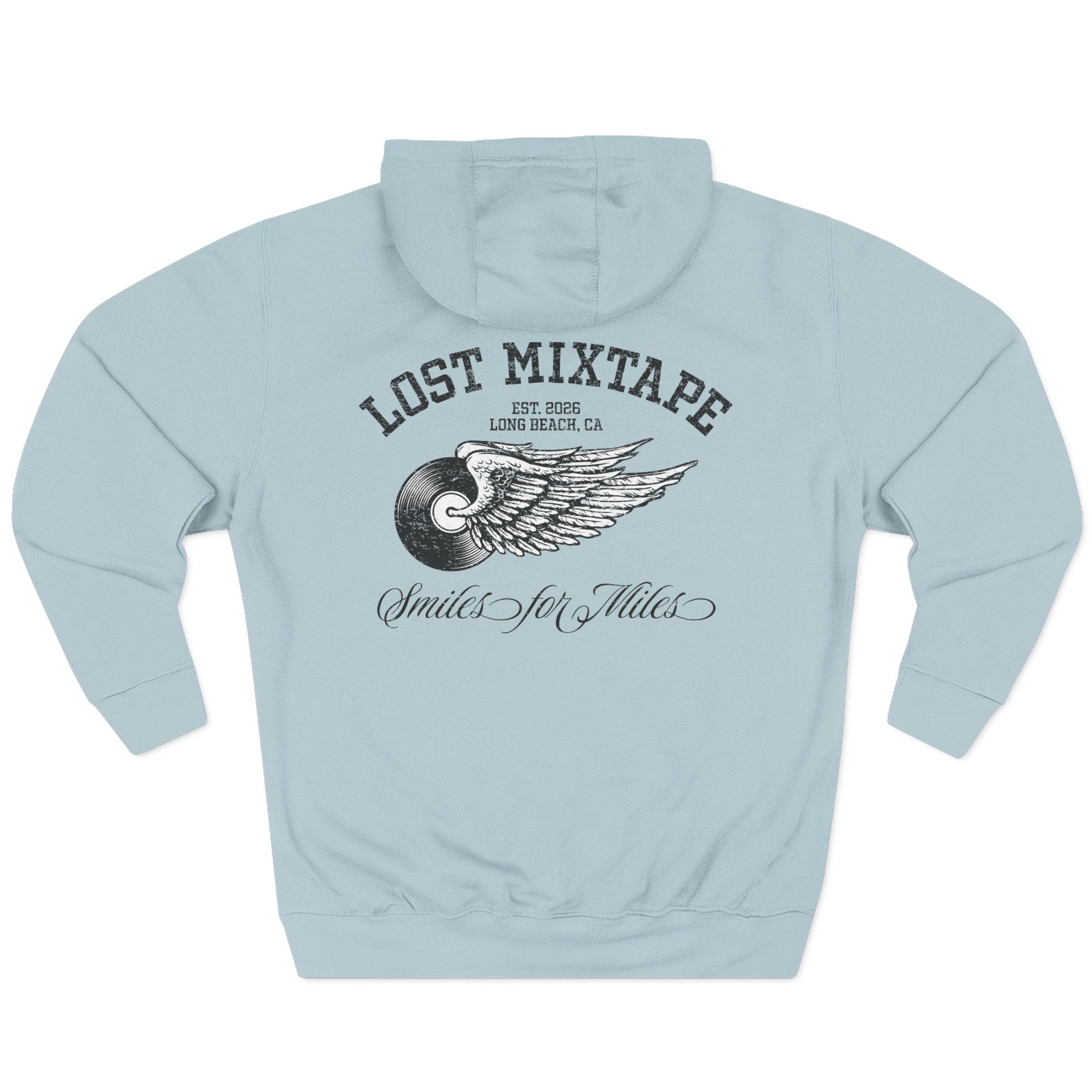 Light blue hoodie with 'Lost Mixtape' design on a white background
