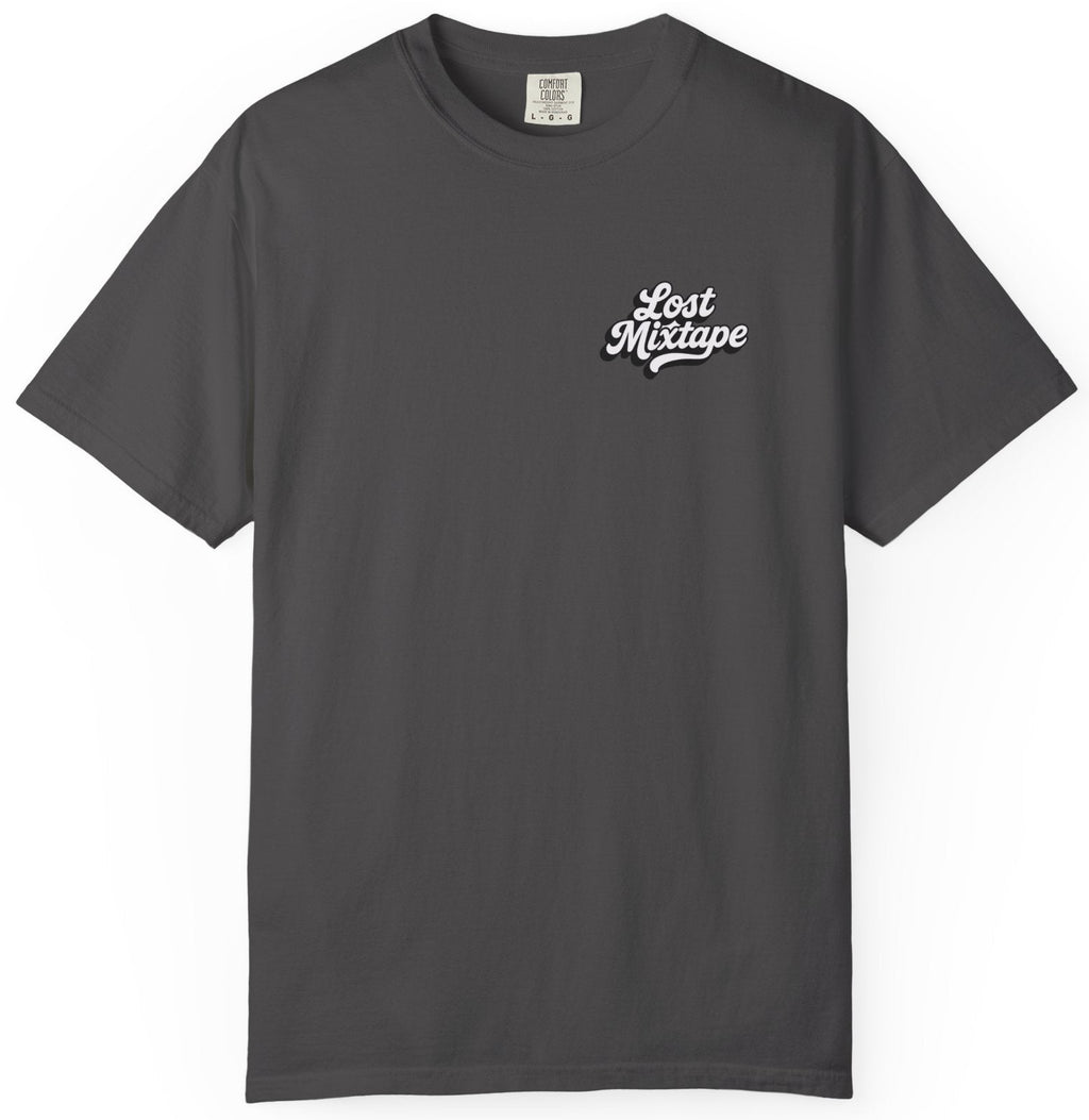 Gray t-shirt with 'Lost Mixtape' logo on a white background